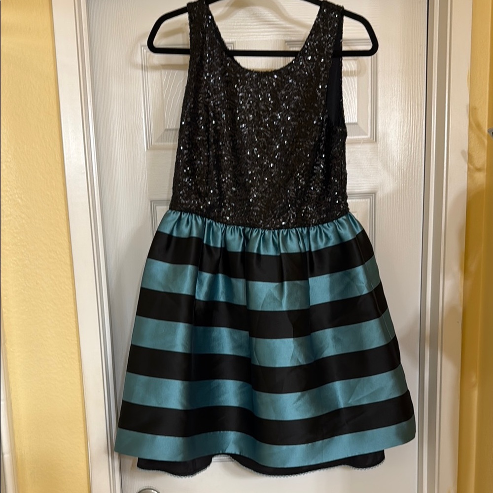 Elegant Black and Blue Striped Girls Dress